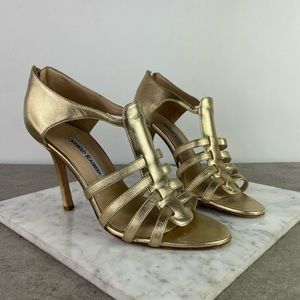 Manolo Blahnik Gold Metallic Cage Stiletto Heel